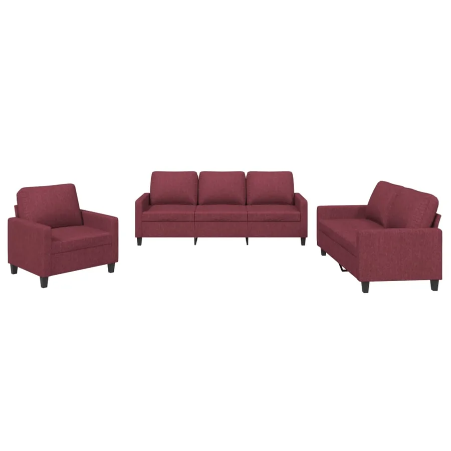 Ensemble de canapés 3 pcs avec coussins Rouge bordeaux Tissu - 2
