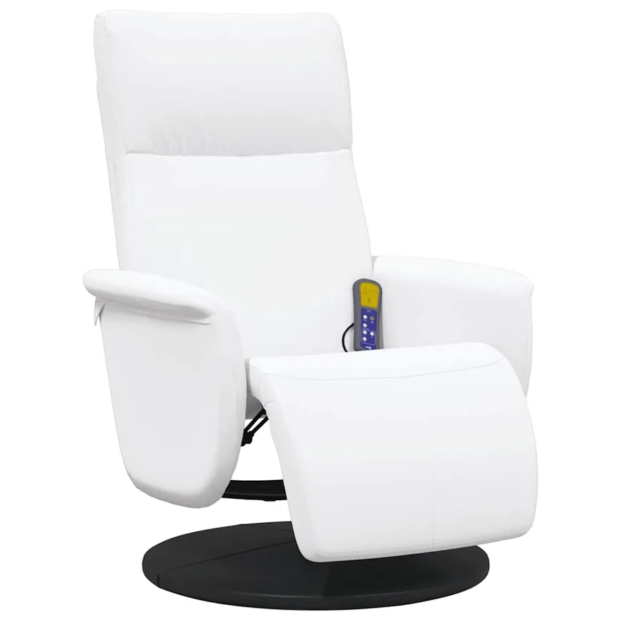 Fauteuil inclinable de massage repose-pieds blanc similicuir - 4
