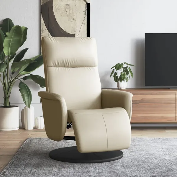 Fauteuil inclinable avec repose-pieds crème similicuir