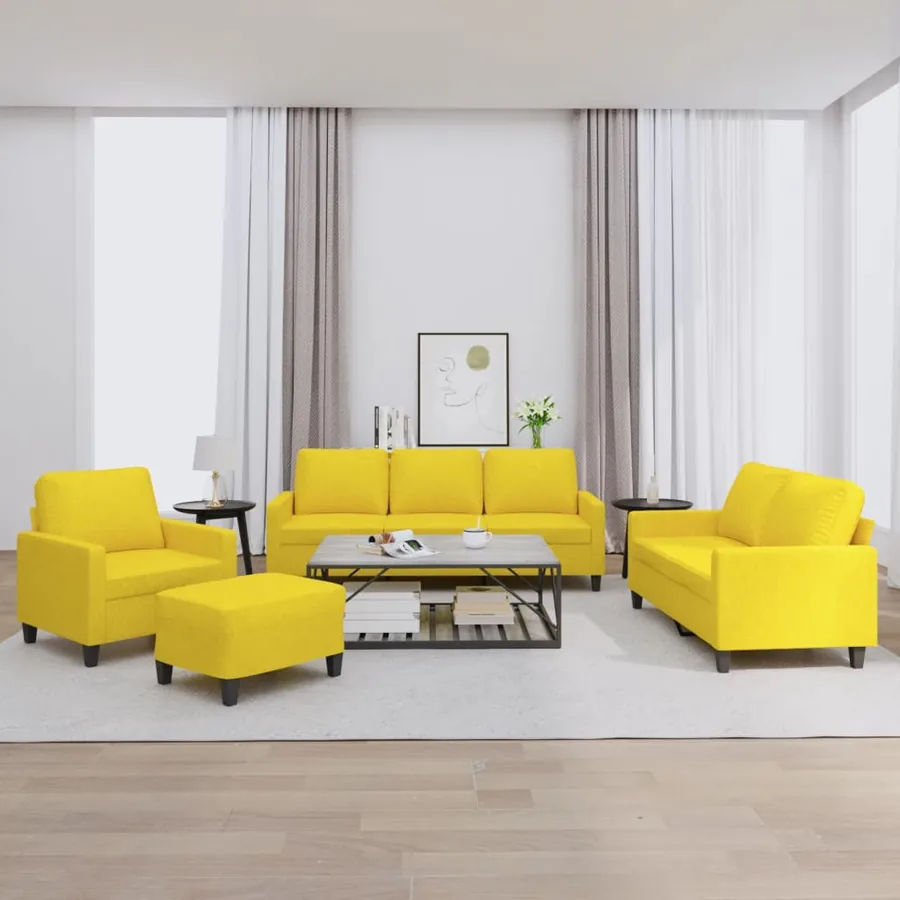 Ensemble de canapés 4 pcs avec coussins Jaune clair Tissu
