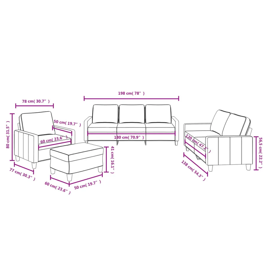 Ensemble de canapés 4 pcs avec coussins Jaune clair Tissu - 10