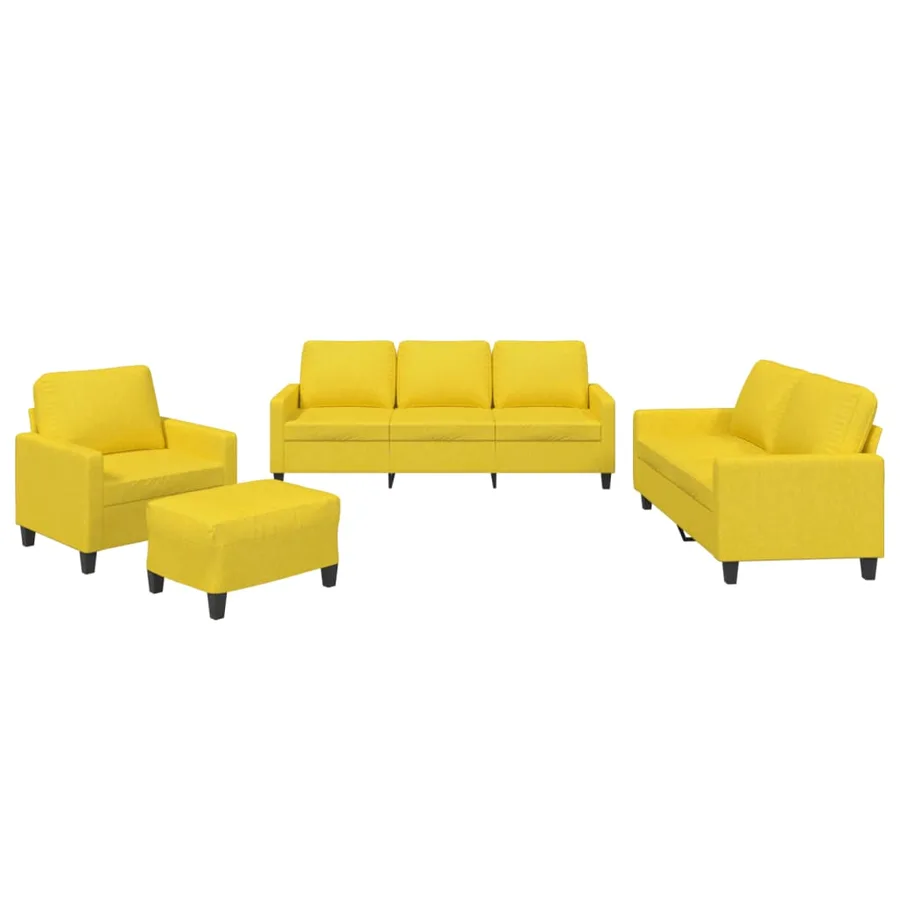 Ensemble de canapés 4 pcs avec coussins Jaune clair Tissu - 2