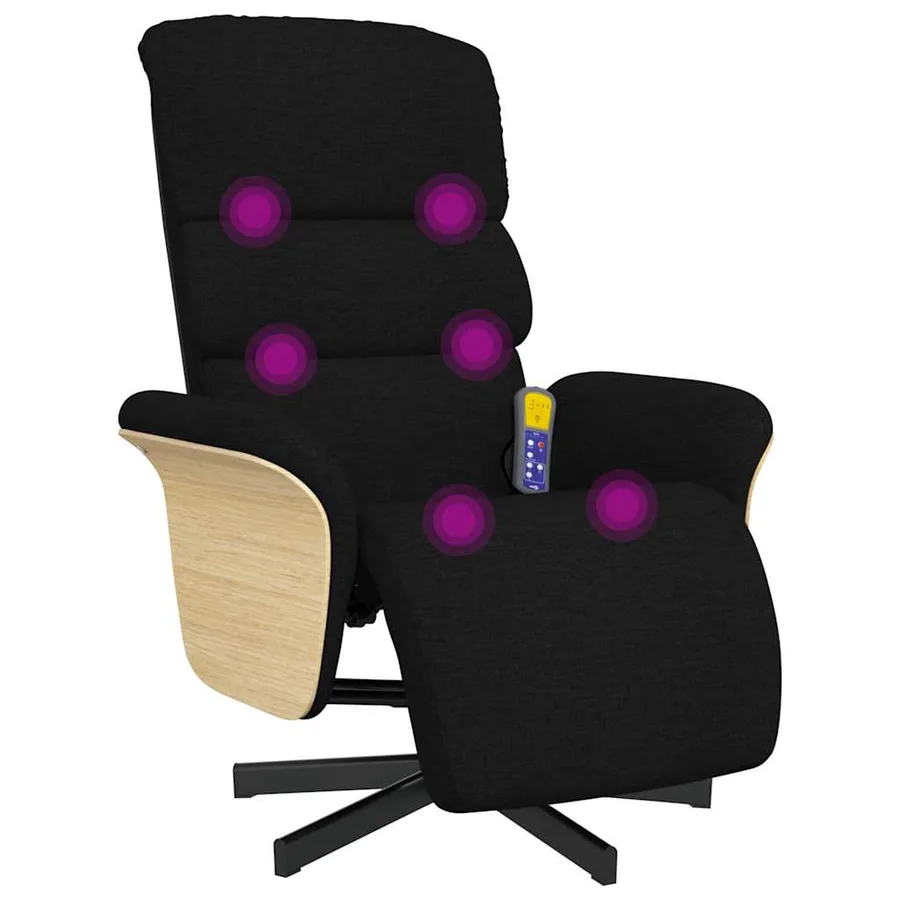 Fauteuil inclinable de massage avec repose-pieds noir tissu - 2