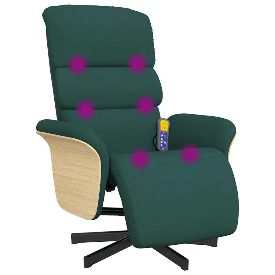 Fauteuil inclinable de massage et repose-pieds vert foncé tissu - 2