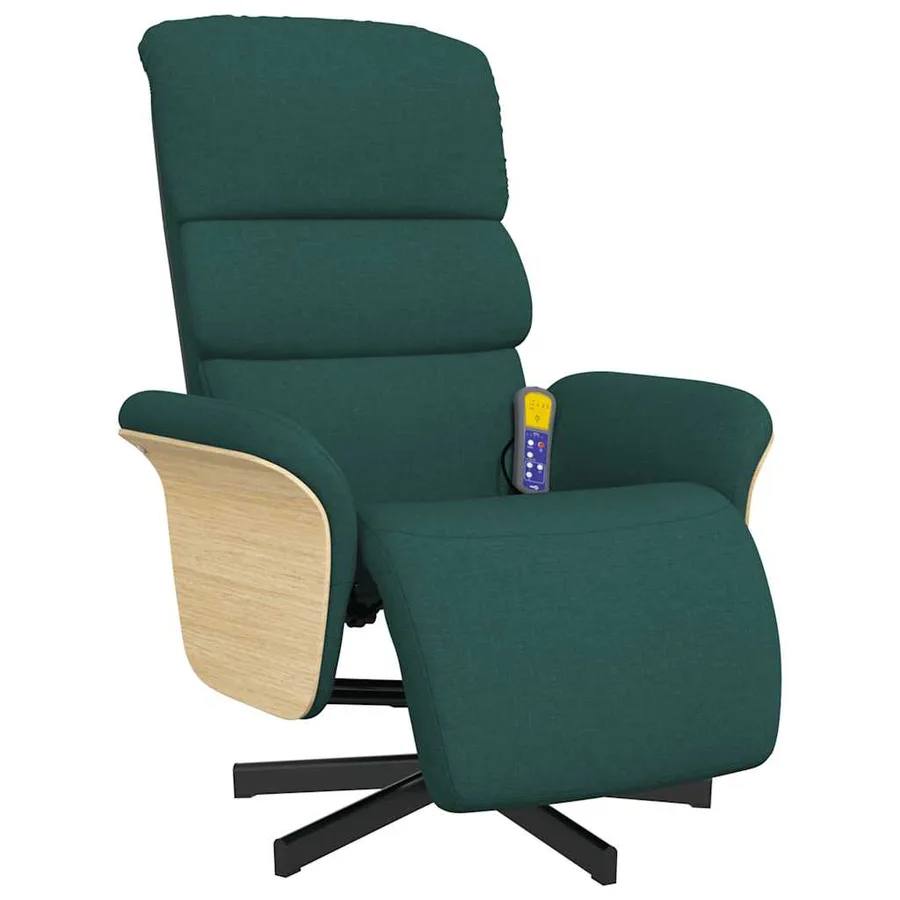 Fauteuil inclinable de massage et repose-pieds vert foncé tissu - 3