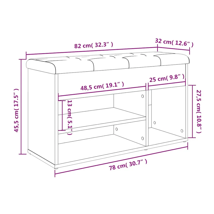 Banc à chaussures noir 82x32x45,5 cm bois d'ingénierie - 11