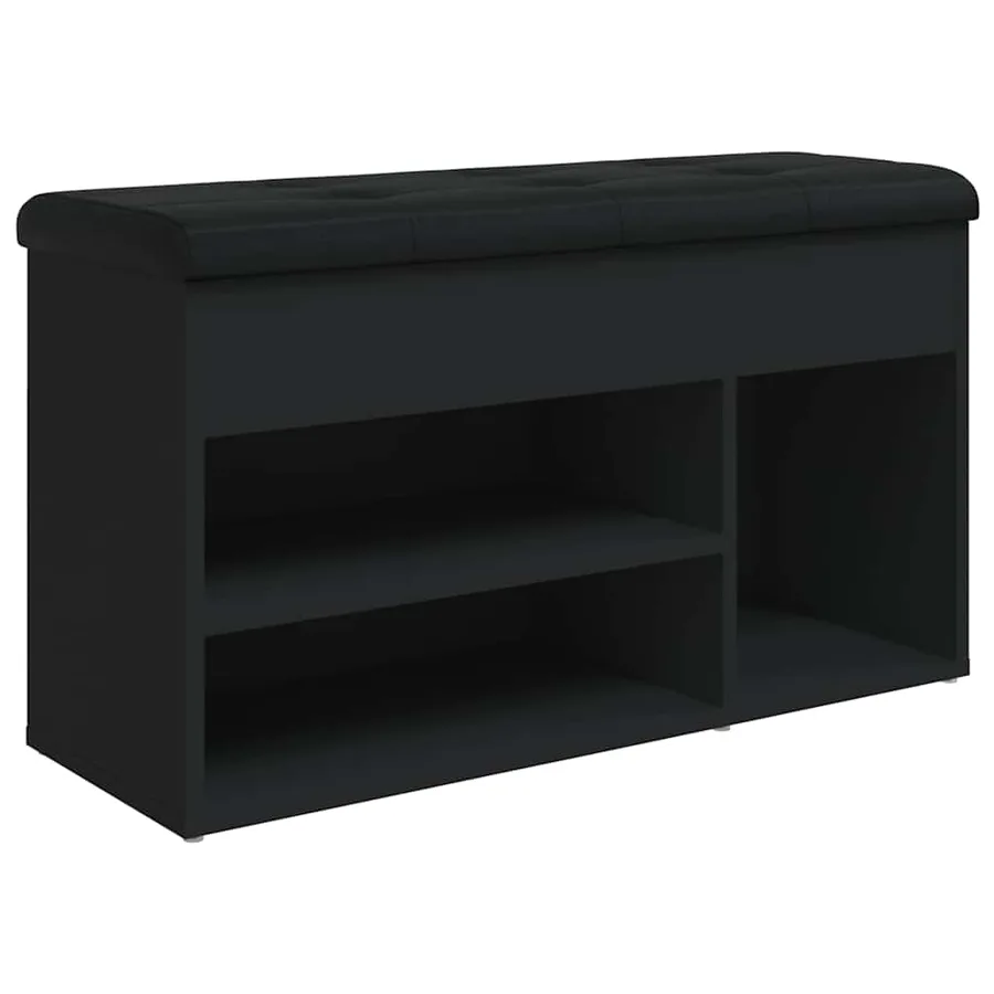 Banc à chaussures noir 82x32x45,5 cm bois d'ingénierie - 2