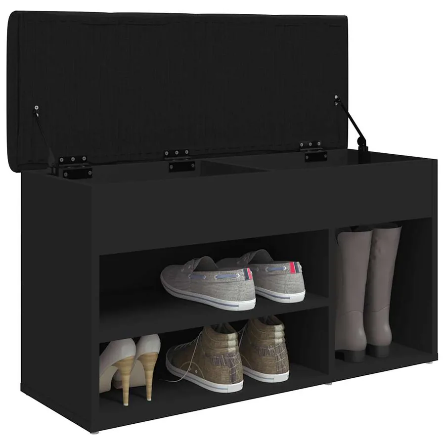 Banc à chaussures noir 82x32x45,5 cm bois d'ingénierie - 4