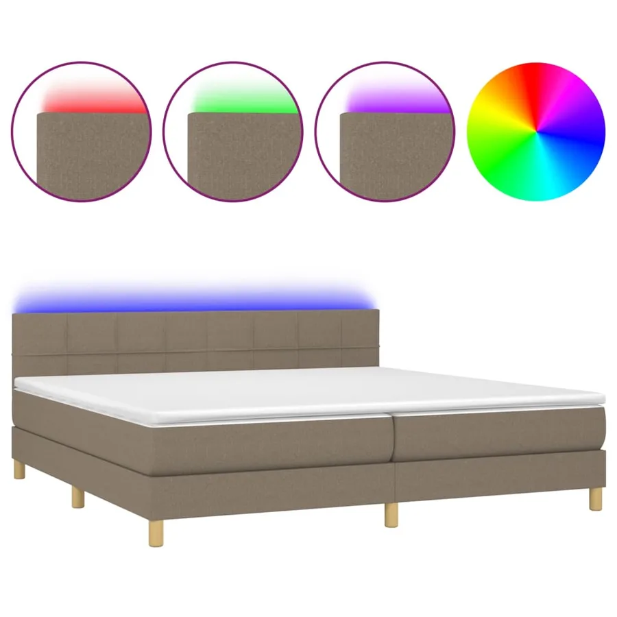 Sommier à lattes de lit et matelas et LED Taupe 200x200cm Tissu - 2