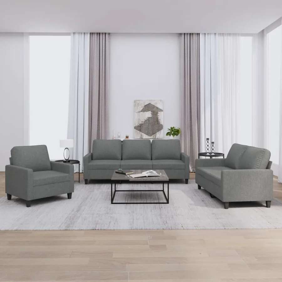 Ensemble de canapés 3 pcs avec coussins Gris foncé Tissu