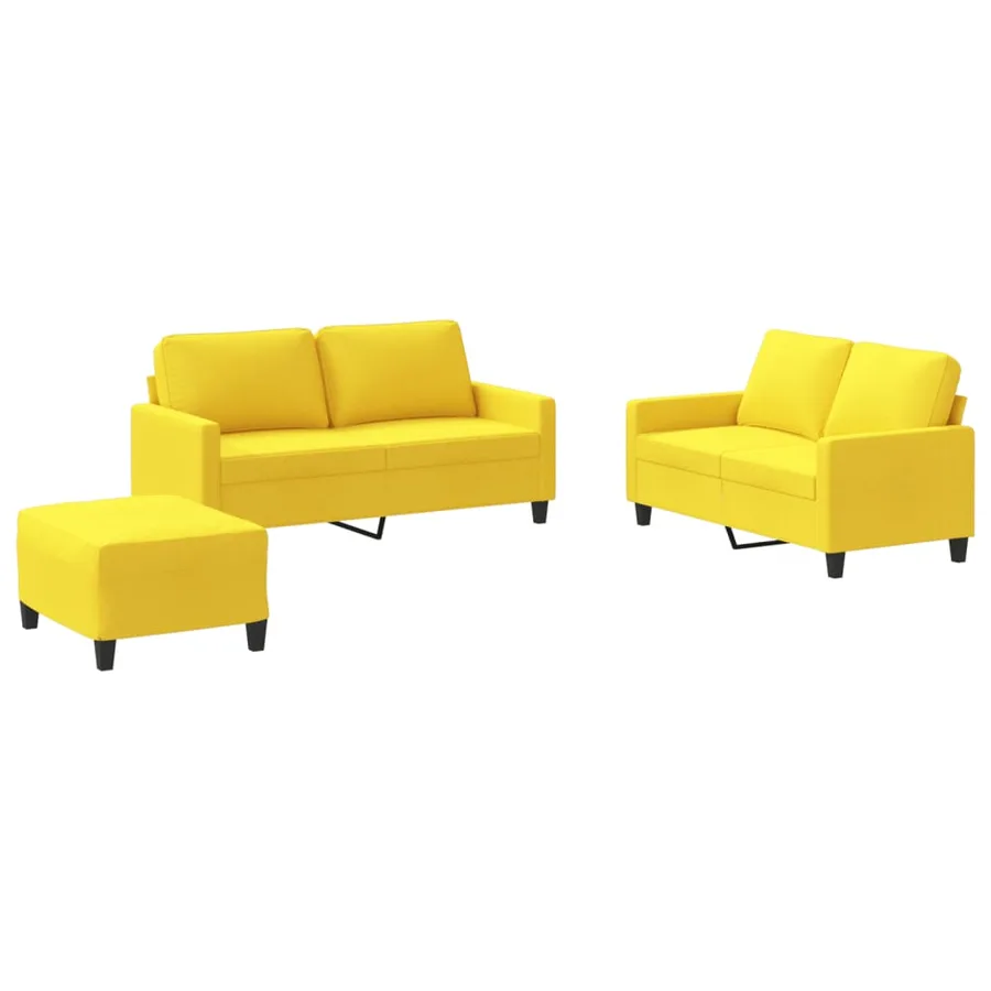Ensemble de canapés 3 pcs avec coussins Jaune clair Tissu - 2