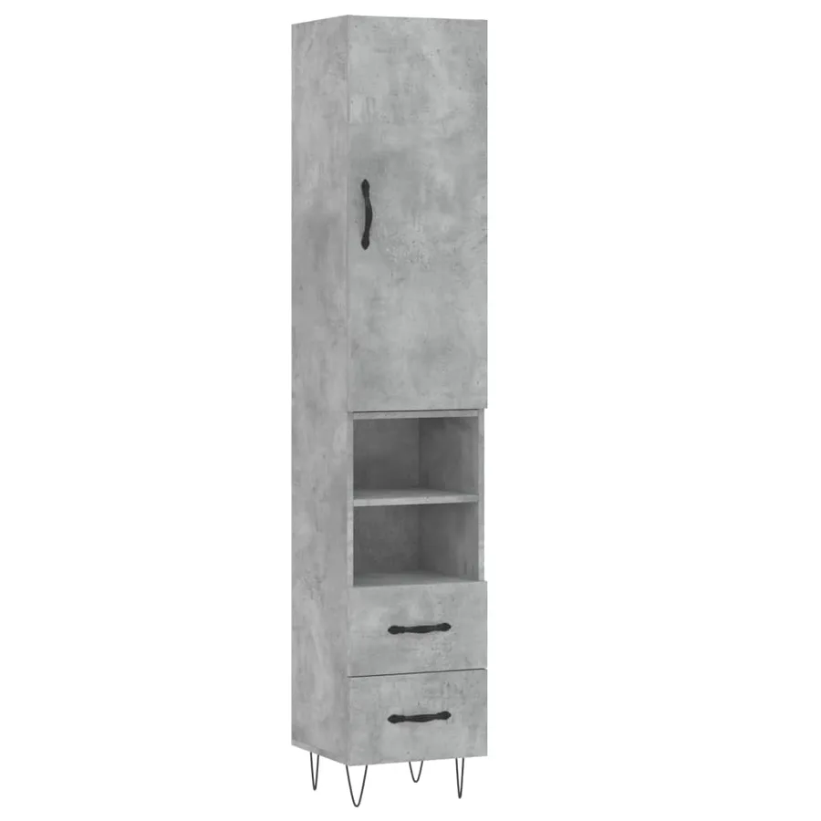 Buffet haut Gris béton 34,5x34x180 cm Bois d'ingénierie - 2