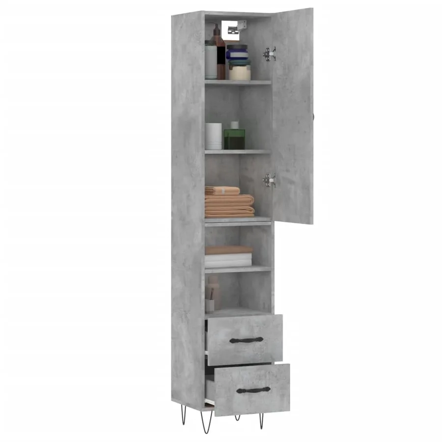 Buffet haut Gris béton 34,5x34x180 cm Bois d'ingénierie - 3