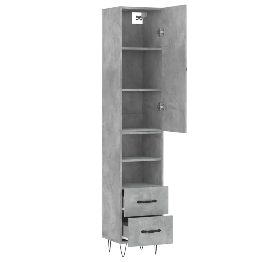 Buffet haut Gris béton 34,5x34x180 cm Bois d'ingénierie - 4