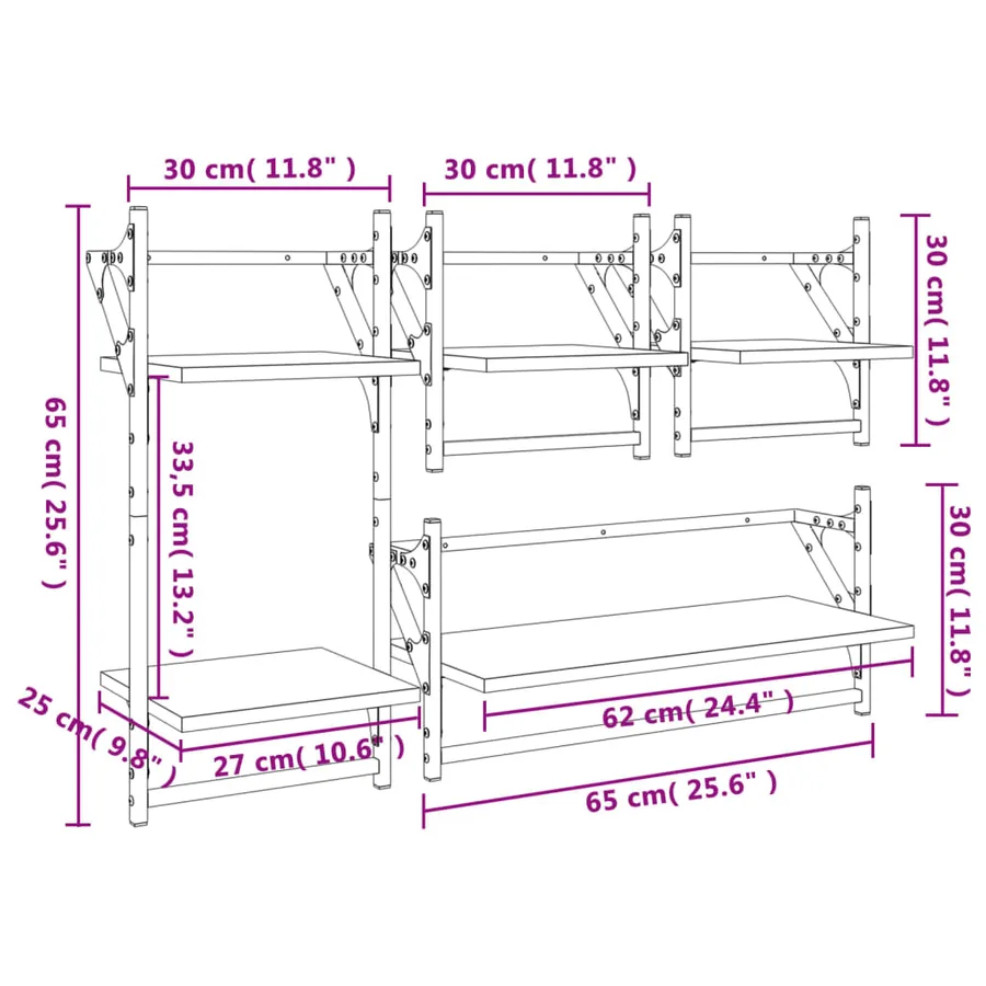 Ensemble d'étagères murales avec barres 4 pcs chêne marron - 11
