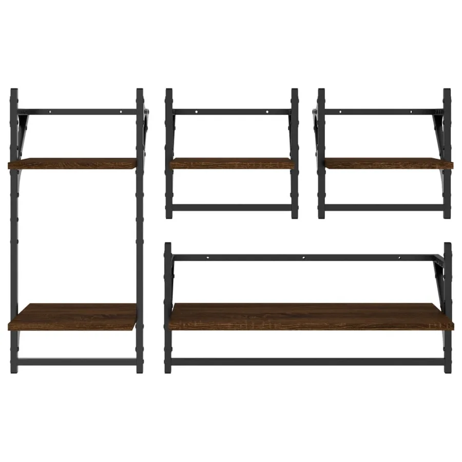 Ensemble d'étagères murales avec barres 4 pcs chêne marron - 4
