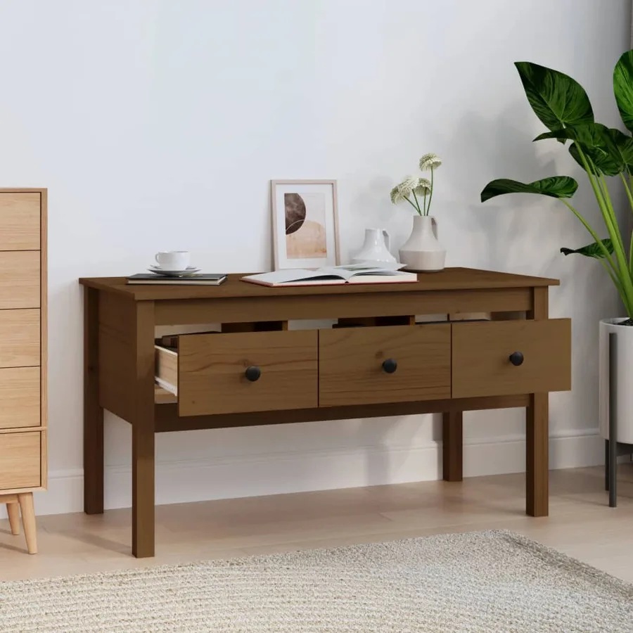 Table basse Marron miel 102x49x55 cm Bois massif de pin - 3