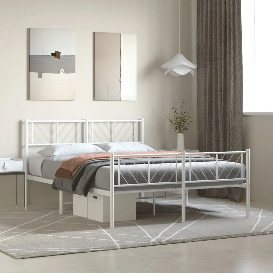 Cadre de lit métal sans matelas et pied de lit blanc 140x190 cm
