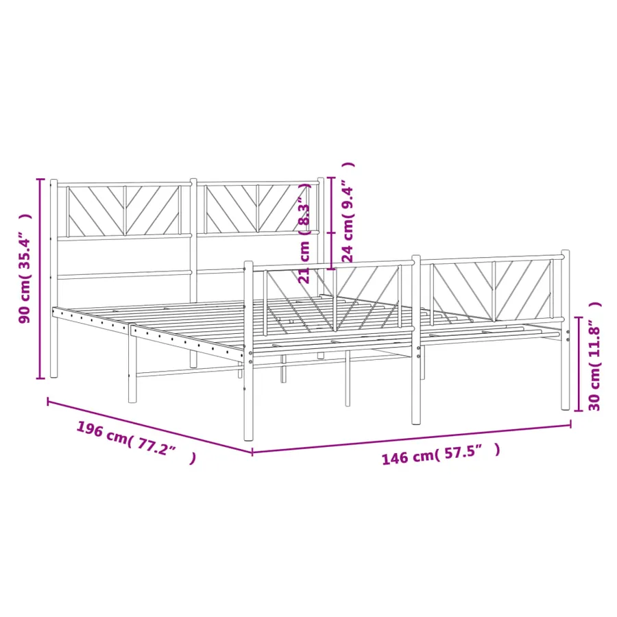 Cadre de lit métal sans matelas et pied de lit blanc 140x190 cm - 9