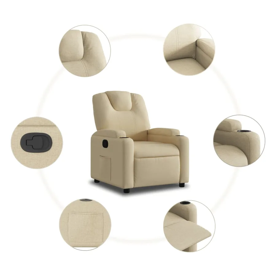 Fauteuil inclinable Crème Tissu - 7