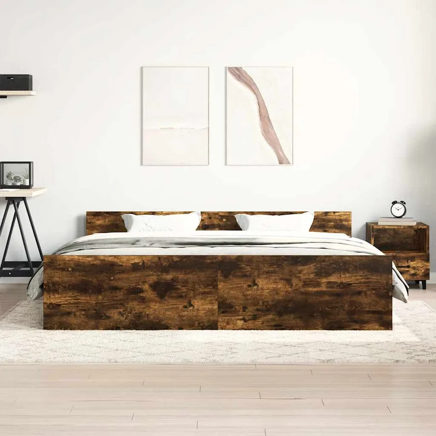 Cadre de lit sans matelas chêne fumé 200x200 cm - 3