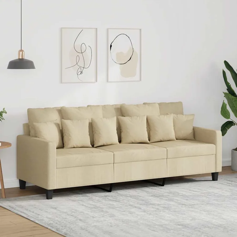 Canapé à 3 places Crème 180 cm Tissu