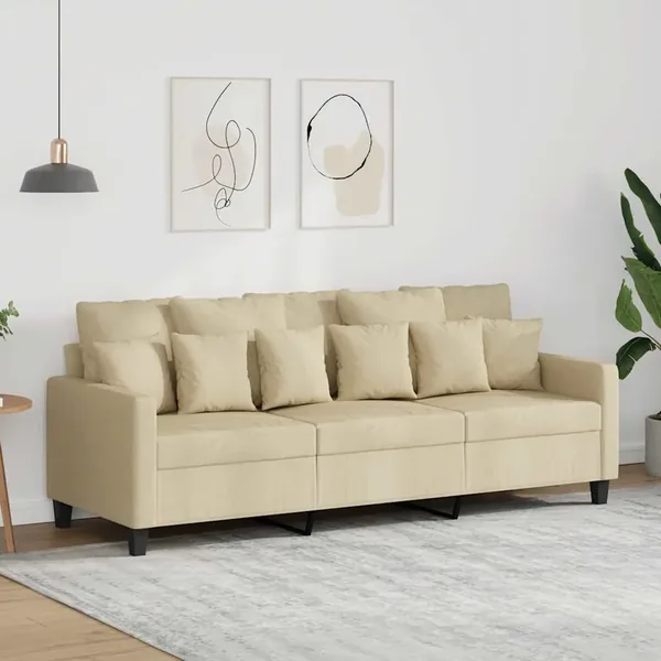 Canapé à 3 places Crème 180 cm Tissu