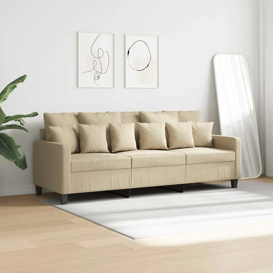 Canapé à 3 places Crème 180 cm Tissu - 3