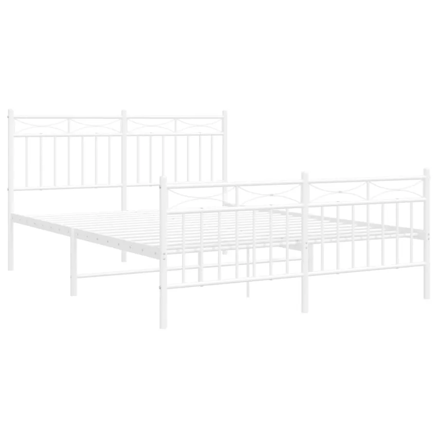 Cadre de lit métal sans matelas et pied de lit blanc 140x190 cm - 4