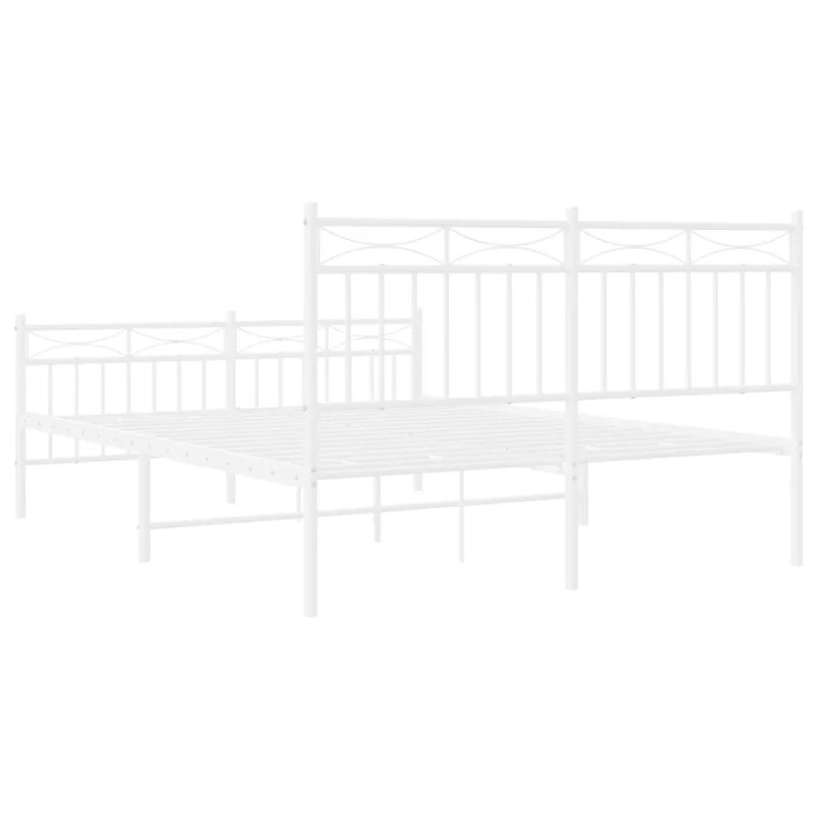 Cadre de lit métal sans matelas et pied de lit blanc 140x190 cm - 7