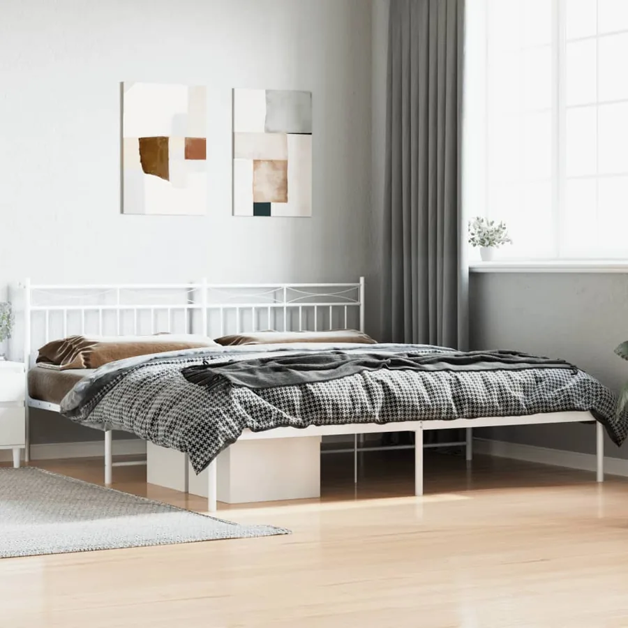 Cadre de lit métal sans matelas et tête de lit blanc 200x200 cm