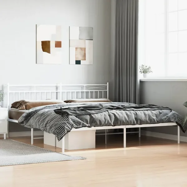 Cadre de lit métal sans matelas et tête de lit blanc 200x200 cm