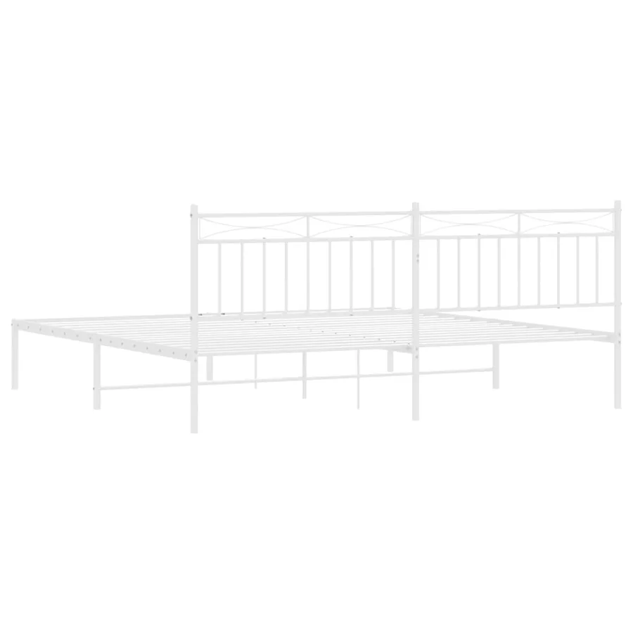 Cadre de lit métal sans matelas et tête de lit blanc 200x200 cm - 7