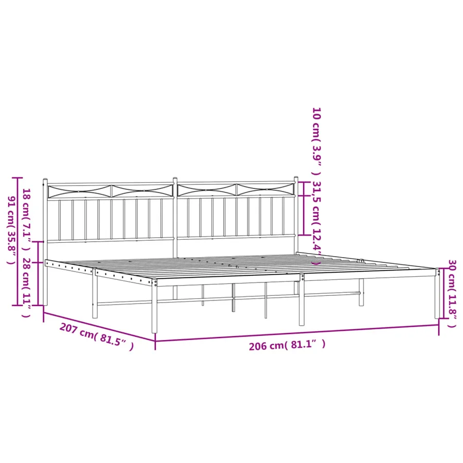 Cadre de lit métal sans matelas et tête de lit blanc 200x200 cm - 9