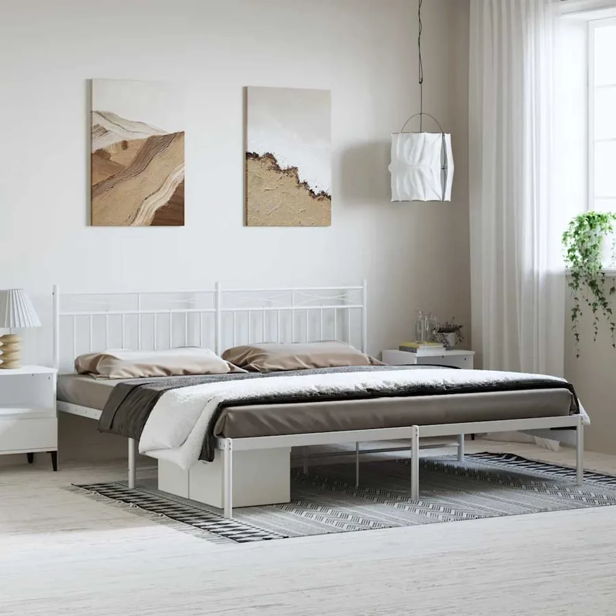 Cadre de lit métal sans matelas et tête de lit blanc 183x213 cm