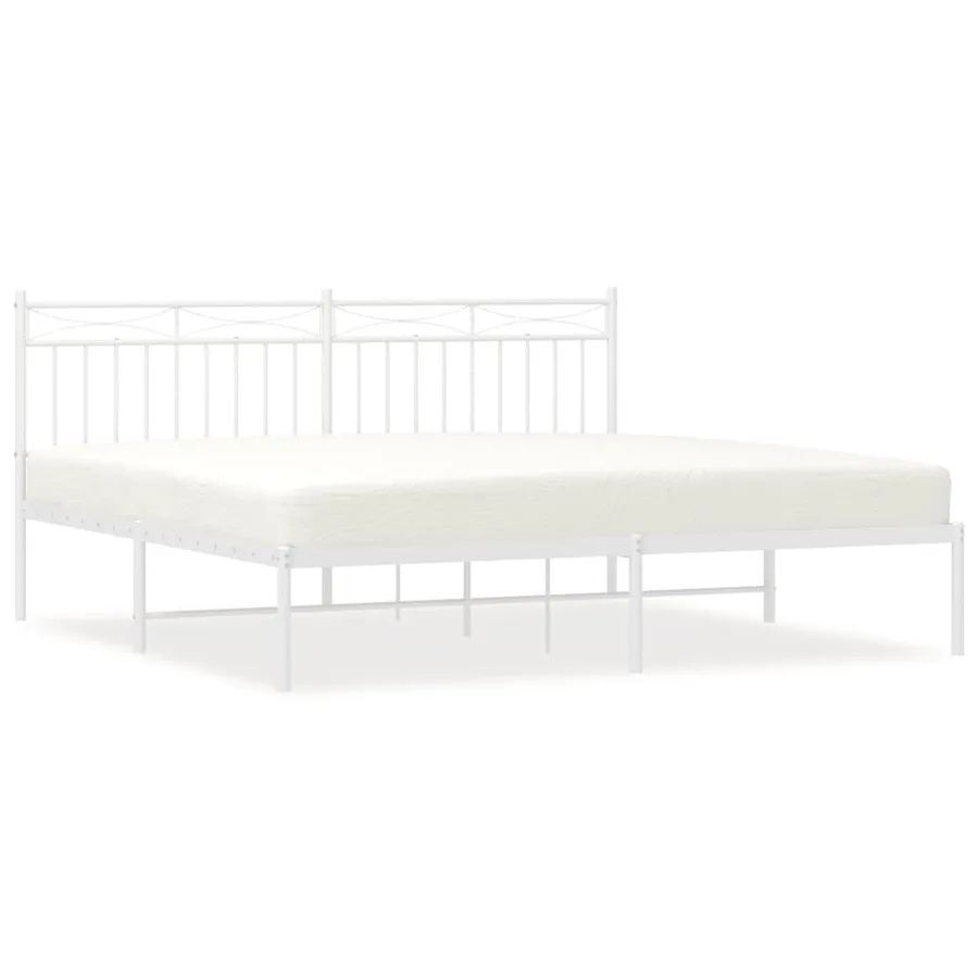 Cadre de lit métal sans matelas et tête de lit blanc 183x213 cm - 2