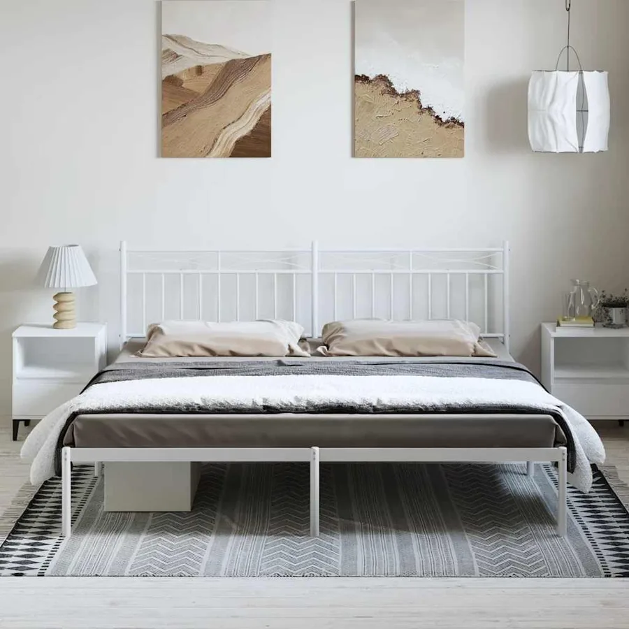 Cadre de lit métal sans matelas et tête de lit blanc 183x213 cm - 3