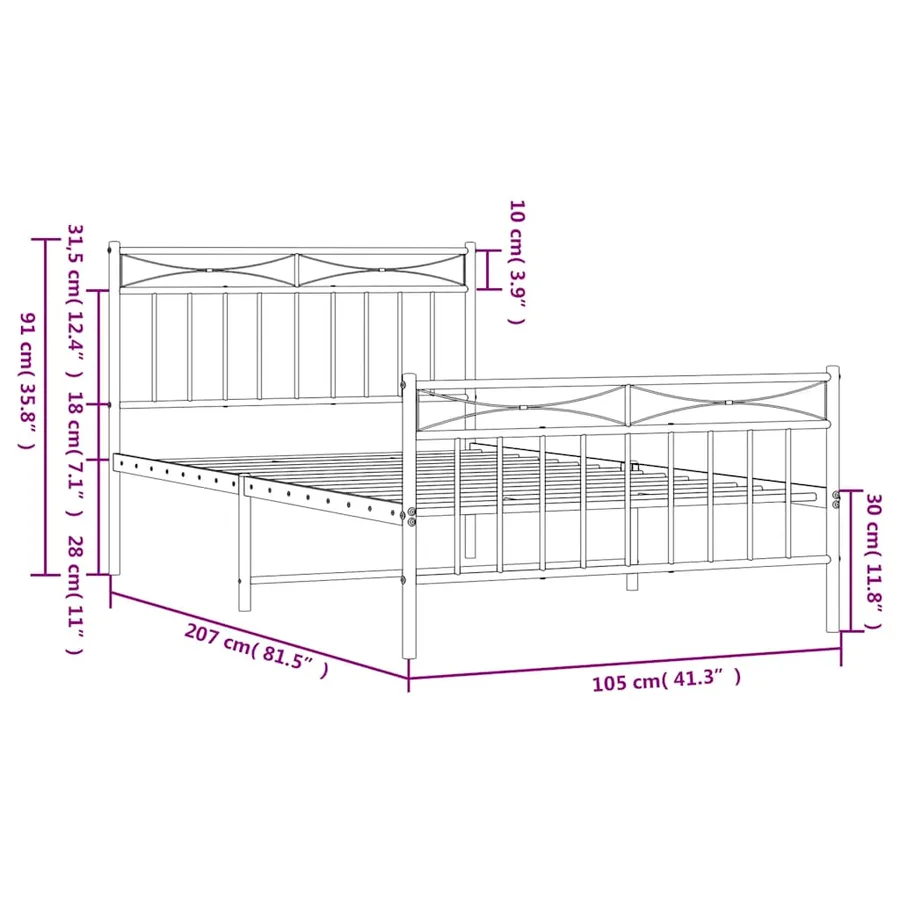 Cadre de lit métal sans matelas et pied de lit blanc 100x200 cm - 10