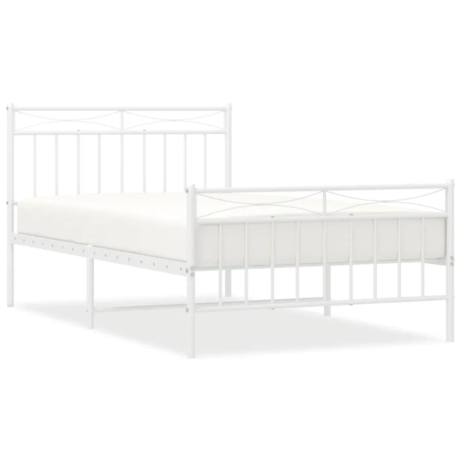 Cadre de lit métal sans matelas et pied de lit blanc 100x200 cm - 2