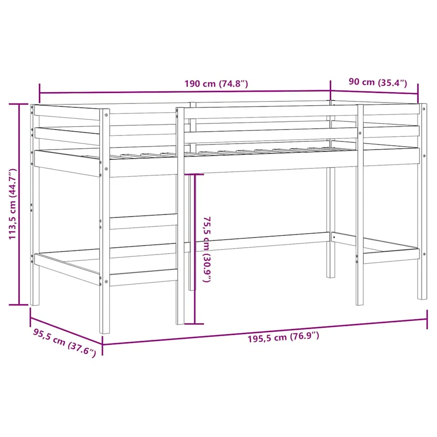 Lit mezzanine d'enfants sans matelas avec échelle 90x190 cm - 11