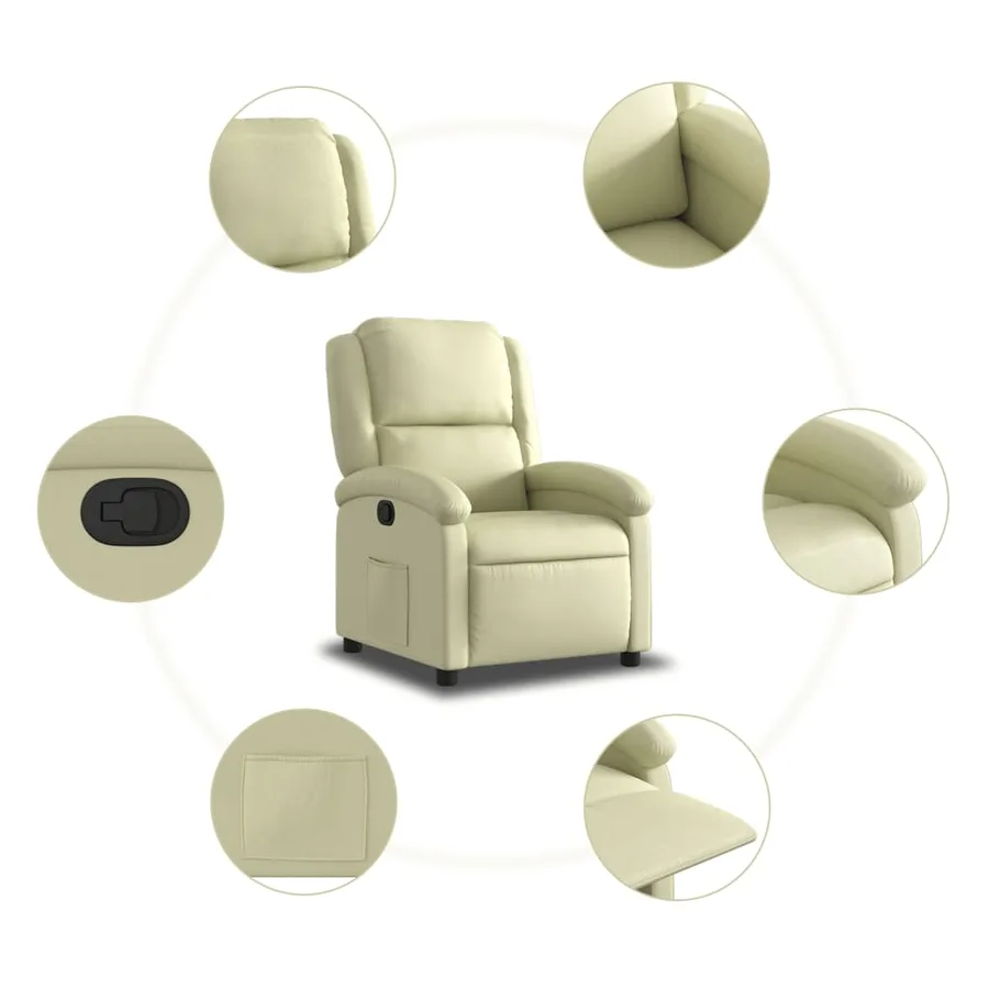 Fauteuil inclinable crème cuir véritable - 5