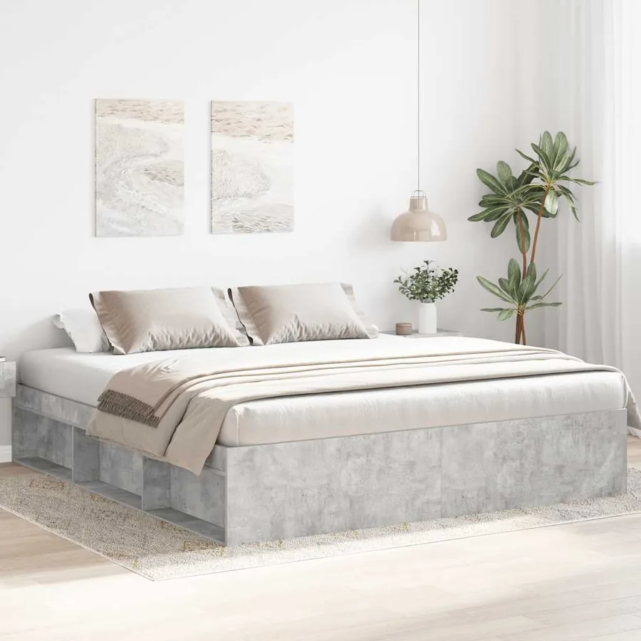 Cadre de lit sans matelas gris béton 200x200 cm