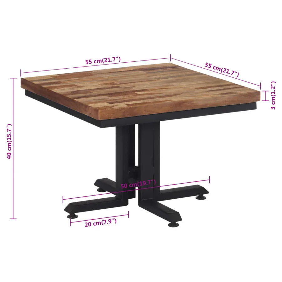 Table basse 55x55x40 cm teck de récupération massif - 8