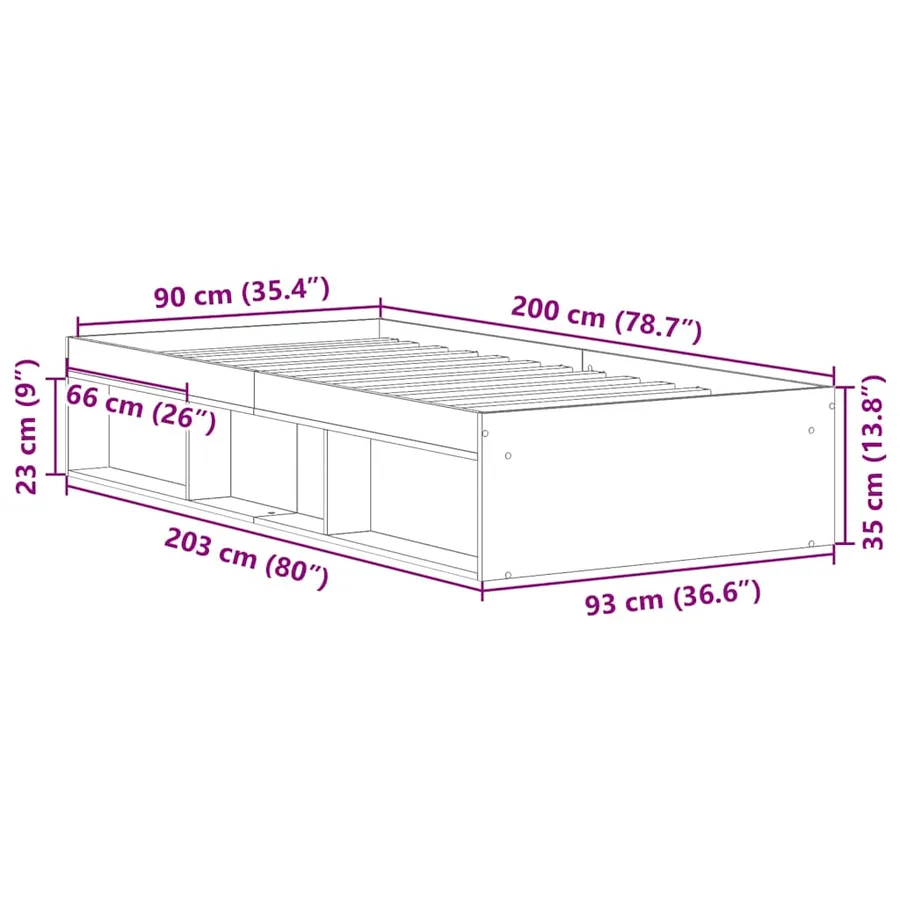 Cadre de lit sans matelas gris béton 90x200 cm - 10
