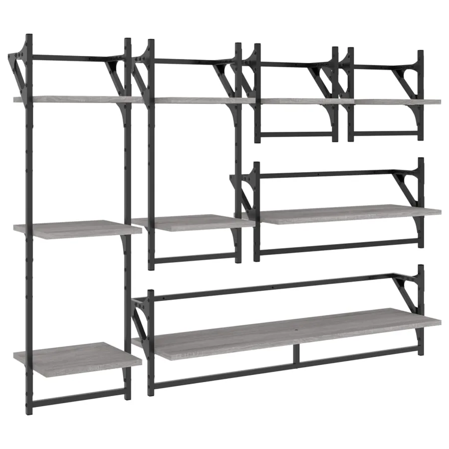 Ensemble d'étagères murales avec barres 6 pcs sonoma gris - 2