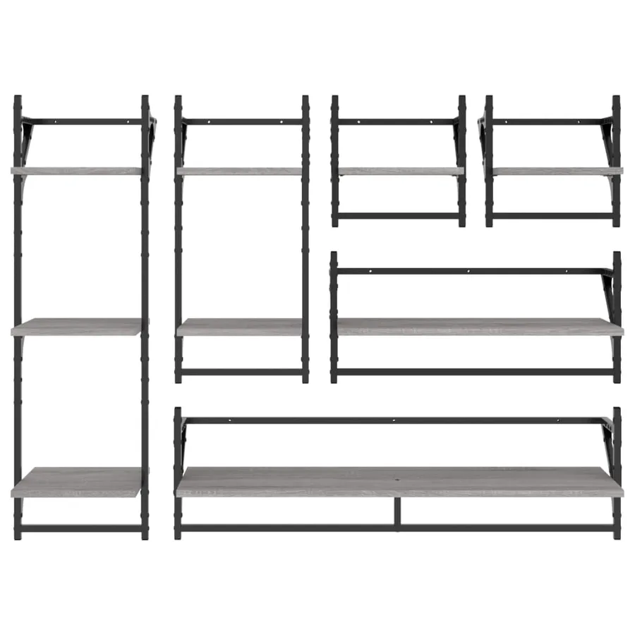 Ensemble d'étagères murales avec barres 6 pcs sonoma gris - 4