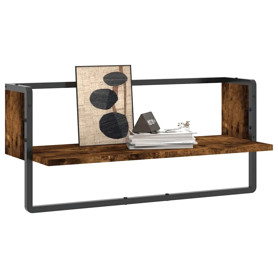 Étagère murale avec barre chêne fumé 65x25x30 cm - 3