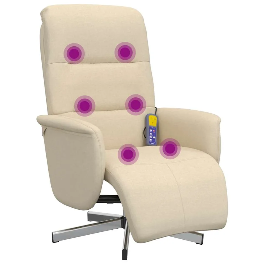 Fauteuil inclinable de massage avec repose-pieds crème tissu - 2
