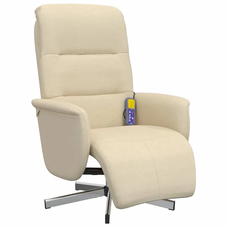 Fauteuil inclinable de massage avec repose-pieds crème tissu - 3