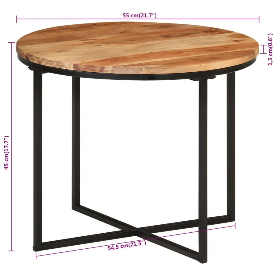 Table basse 55x55x45 cm bois massif acacia et fer - 6